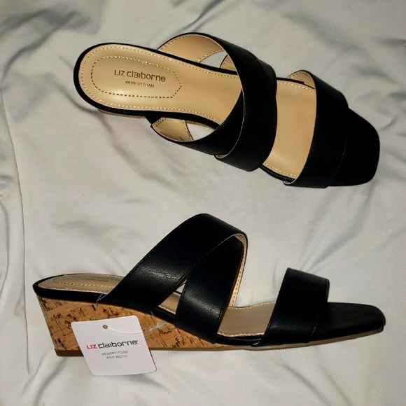 Liz Claiborne Shoes - Liz Claiborne Womens Maxine Wedge Sandals, size 8W, color Black